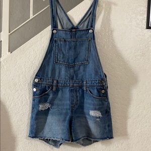 Medium- Wash Distressed Jean Overalls for Girls